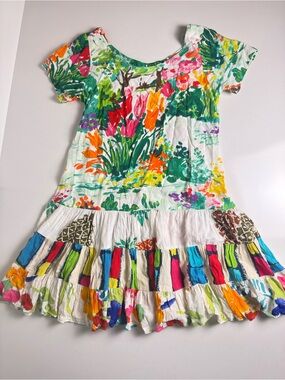 Jams World White Floral Patchwork Women's Small Dress with Multicolor Accents